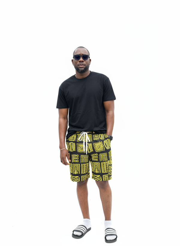Golden Rhythm Print Shorts – Modern Men’s Cultural Style - Image 3